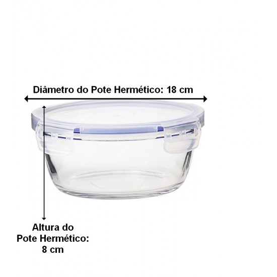 Pote Hermético 1 Litro Redondo De Vidro Borossilicato